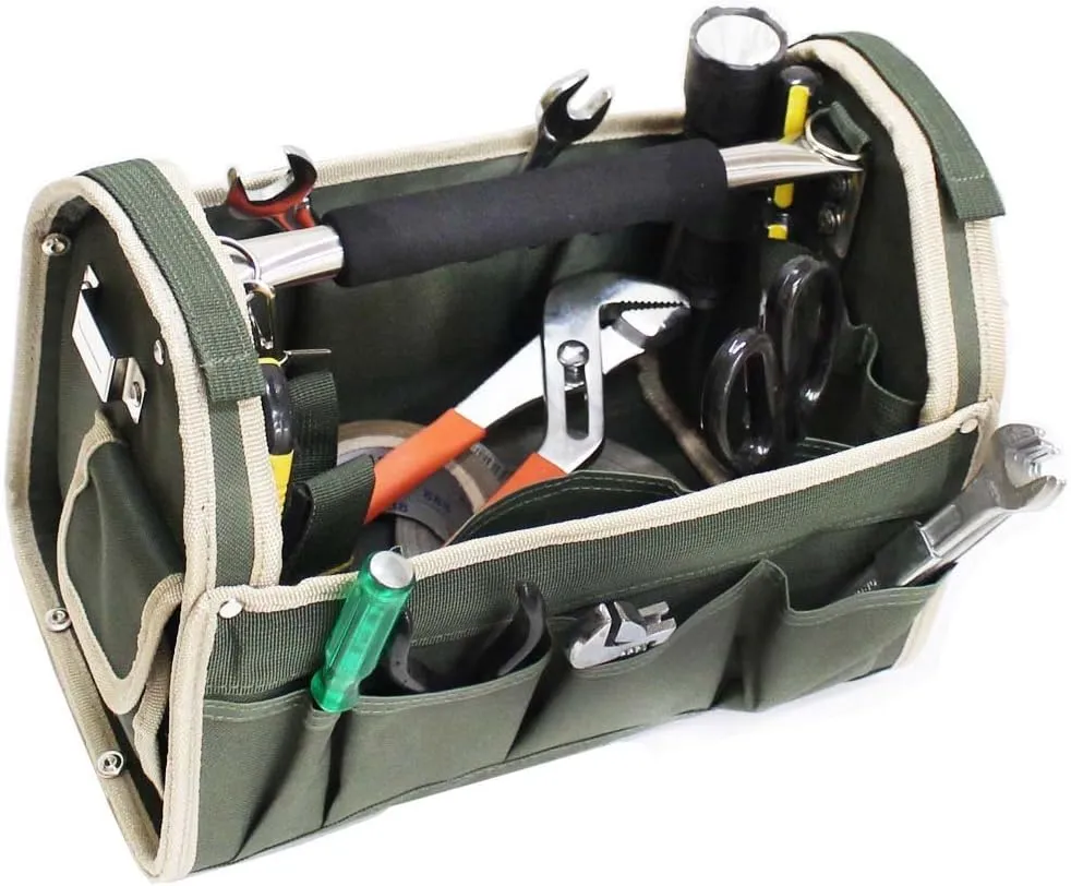 12.5" Green Tool Carry-All | Premium Canvas with Multi-Pockets | Metal Handle & Rubber Feet | 12.5" x 9.5" x 8" | Best for Tools, Crafts & Supplies