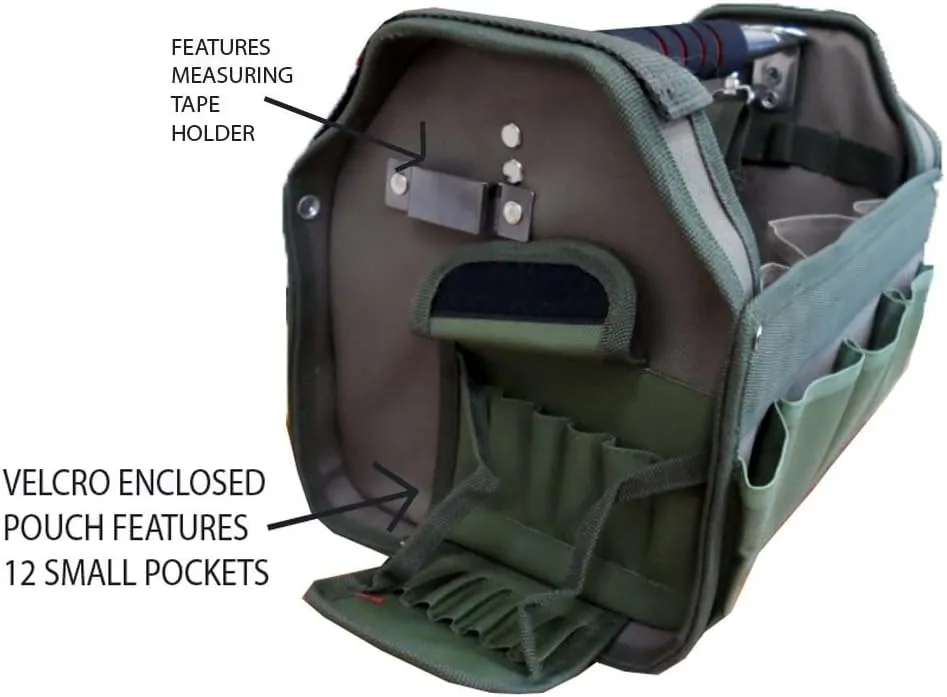 12.5" Green Tool Carry-All | Premium Canvas with Multi-Pockets | Metal Handle & Rubber Feet | 12.5" x 9.5" x 8" | Best for Tools, Crafts & Supplies