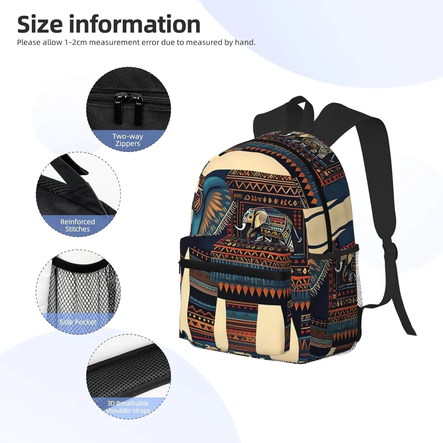 Aztec Elephant Print Backpack For Men And Women Lightweight Backpack Casual Daypack For Workplace Travel