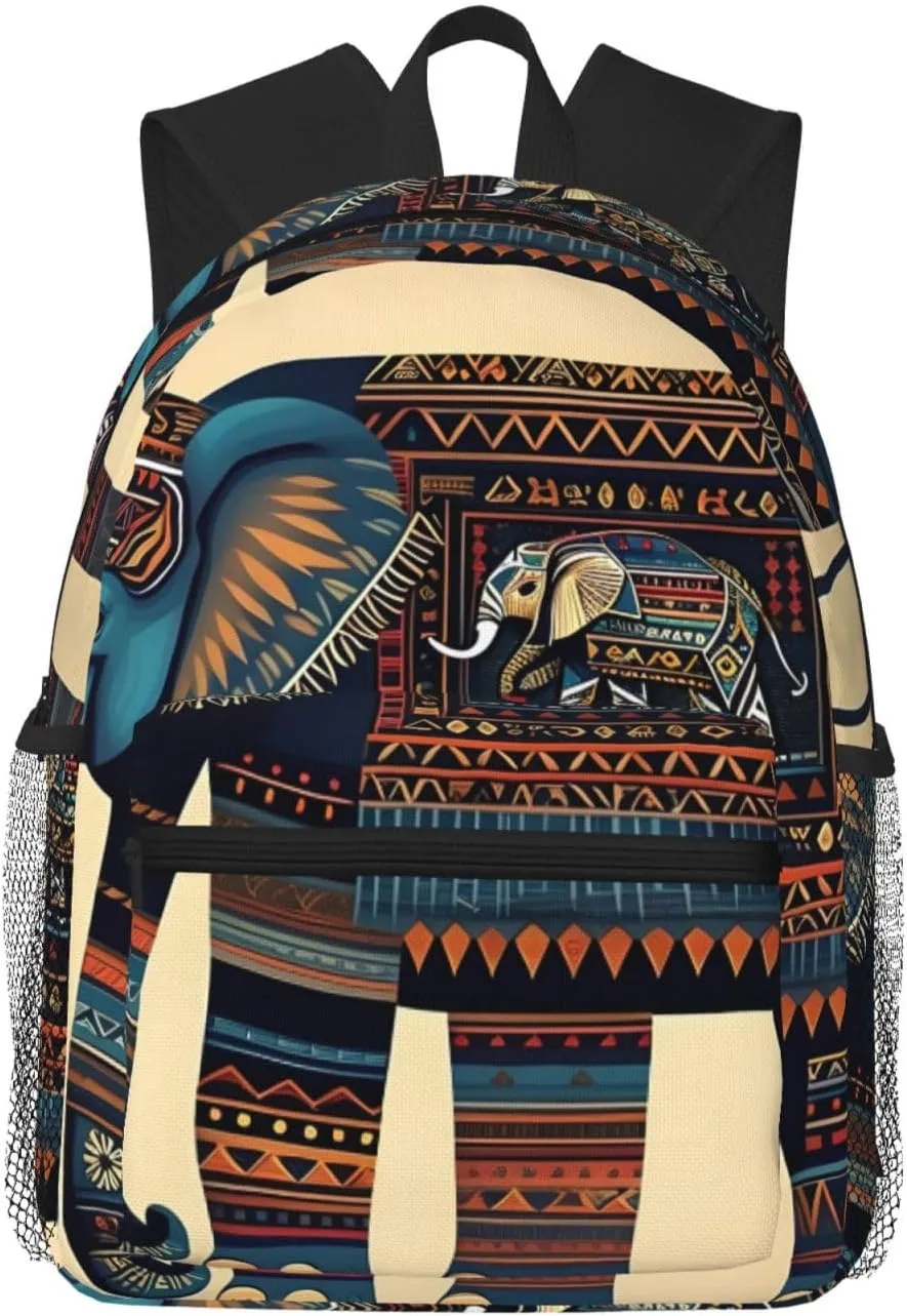 Aztec Elephant Print Backpack For Men And Women Lightweight Backpack Casual Daypack For Workplace Travel