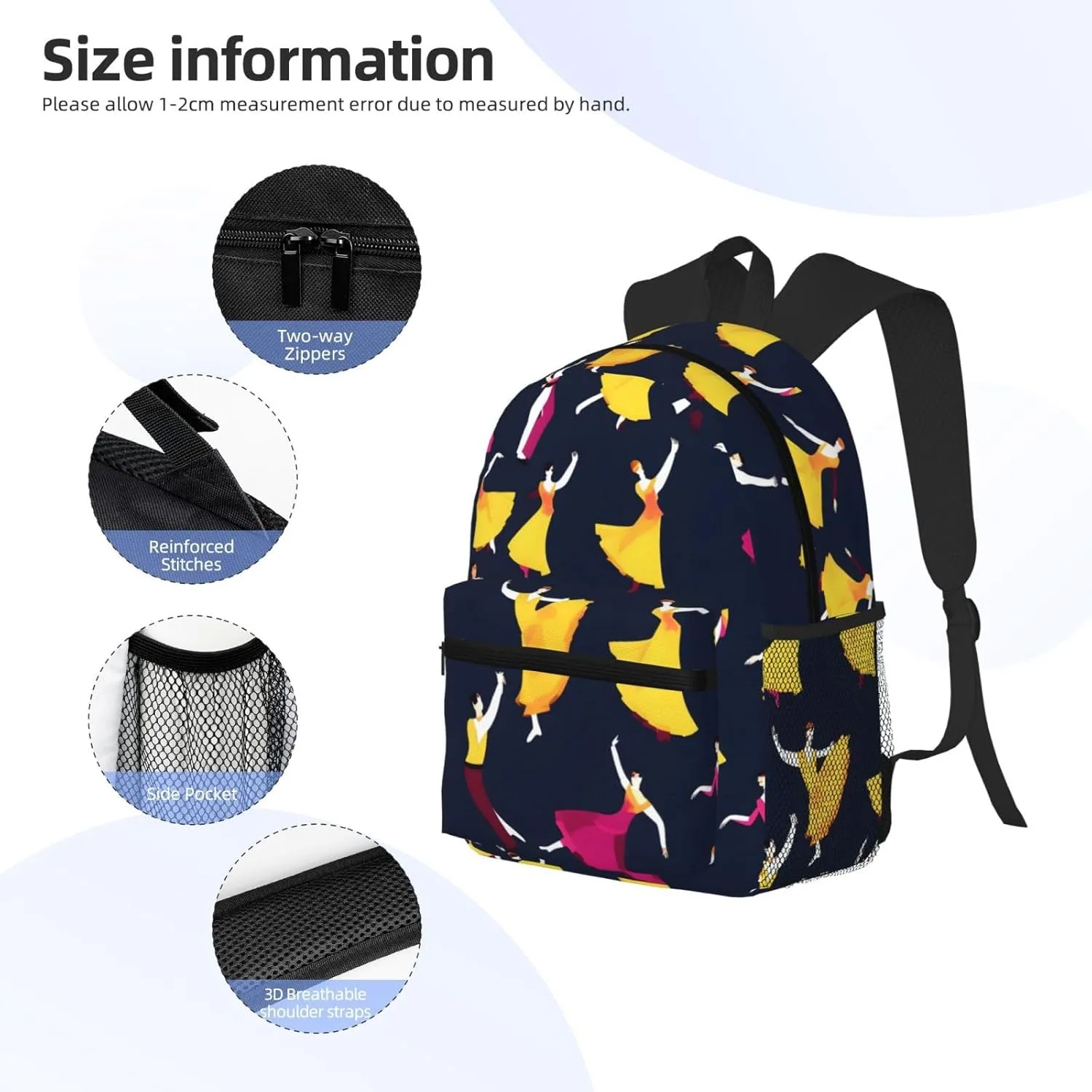 Ballroom Dance Small Pattern Print Backpack For Men And Women Lightweight Backpack Casual Daypack For Workplace Travel
