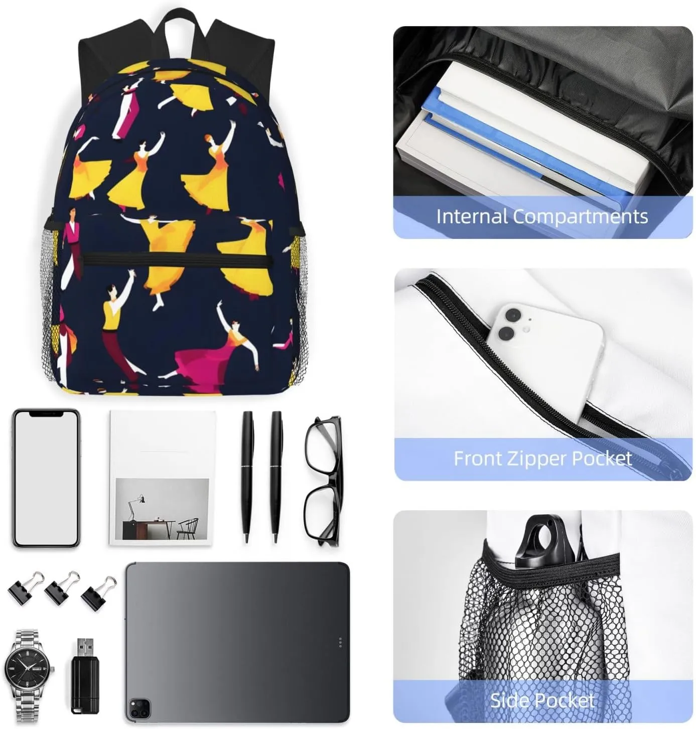 Ballroom Dance Small Pattern Print Backpack For Men And Women Lightweight Backpack Casual Daypack For Workplace Travel