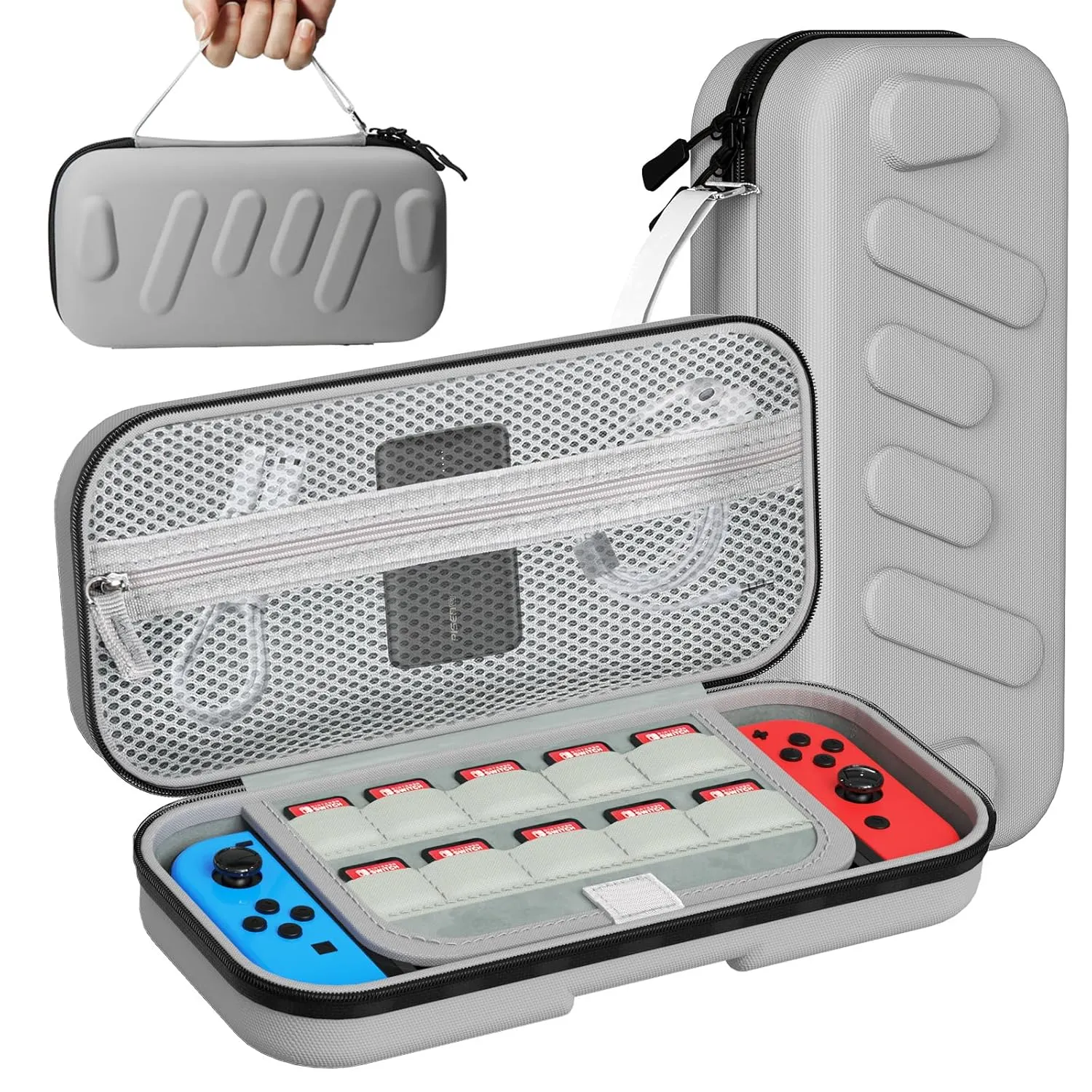 bibuks Switch Carrying Case Compatible with Nintendo Switch & Switch OLED, Portable Switch Travel Carry Case, Protective Hard Shell Pouch with Pockets for Accessories and Games (Grey03)