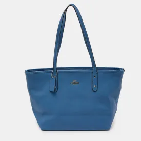 Blue Leather City Zip Tote