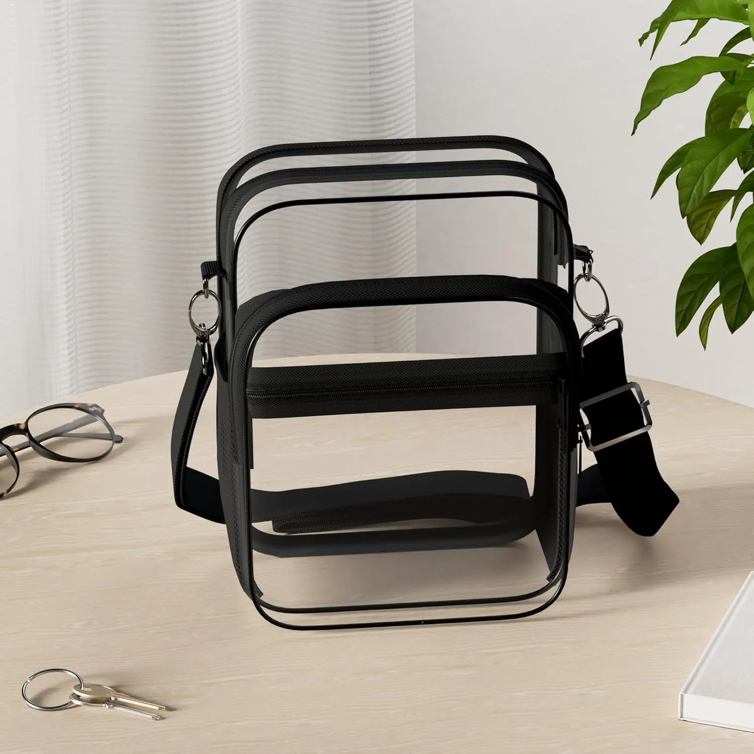 Blvornl Clear Crossbody Bag with Adjustable Shoulder Strap, Stadium Approved PVC Clear Purse Bag, Clear Messenger Bag