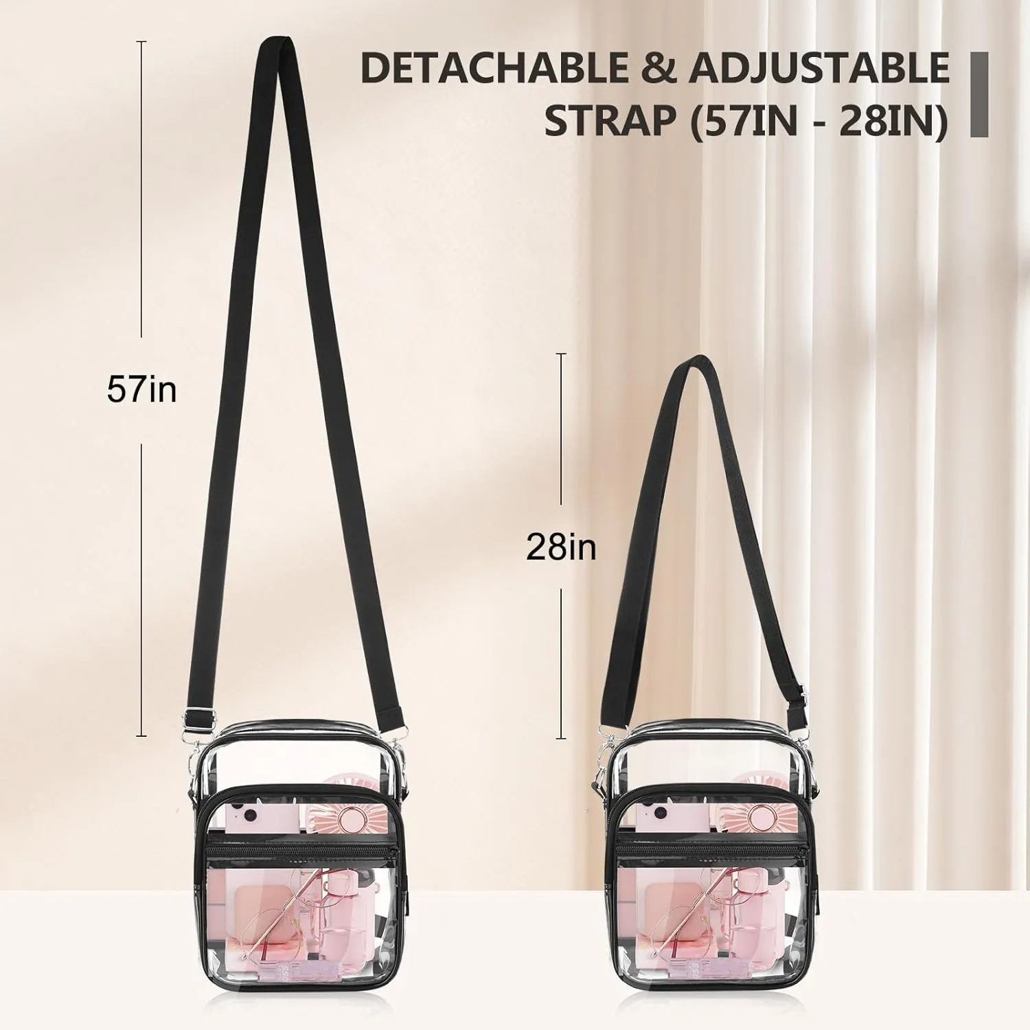 Blvornl Clear Crossbody Bag with Adjustable Shoulder Strap, Stadium Approved PVC Clear Purse Bag, Clear Messenger Bag