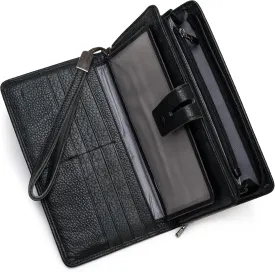 Bveyzi Women's Big Fat Rfid Leather Wristlet Wallet Organizer Large Phone Checkbook Holder with Zipper Pocket (Black)