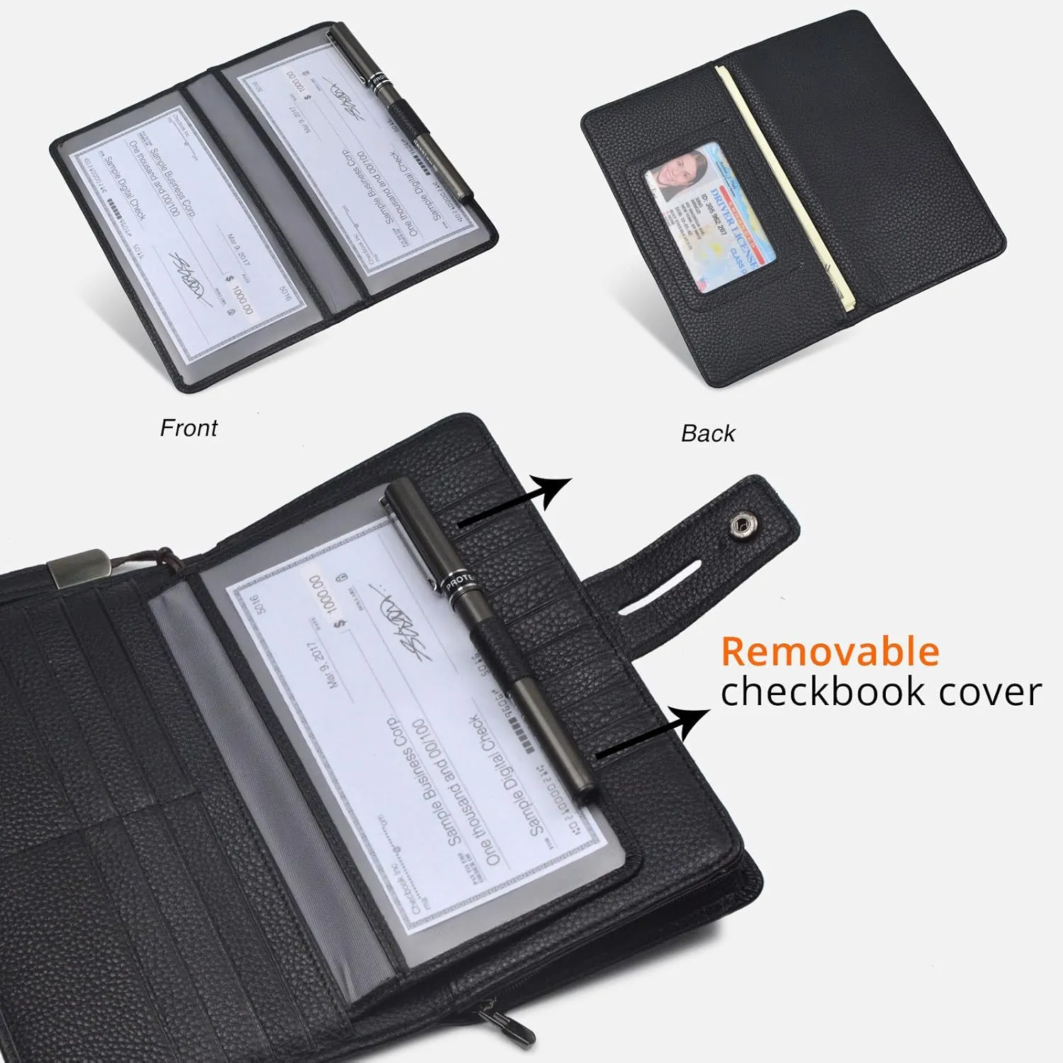 Bveyzi Women's Big Fat Rfid Leather Wristlet Wallet Organizer Large Phone Checkbook Holder with Zipper Pocket (Black)