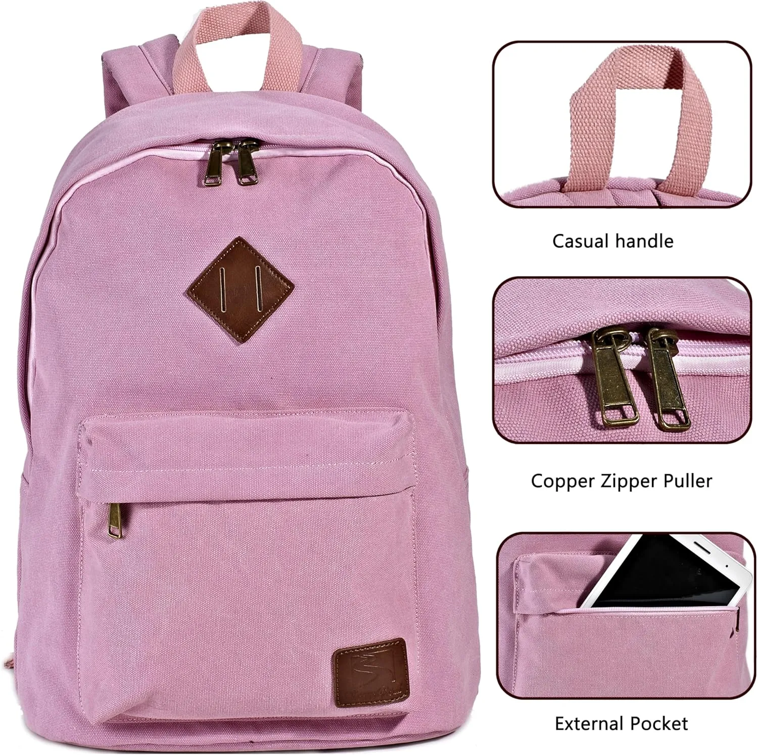 Canvas Laptop Backpack, Durable Rucksack, Travel Bag Fits 15.6 Inch Notebook for Women Factory Directly (Pink)