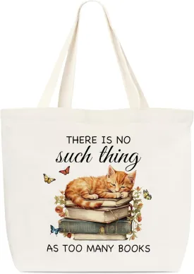Canvas Tote Bag, Book Tote Bag, Book Lover Gift, There Is No Such Thing As Too Many Book Tote, Library Tote Bag, Reusable Grocery Shopping Bag, Shoulder Bag For Reader Women Friend Bookworm A(23)