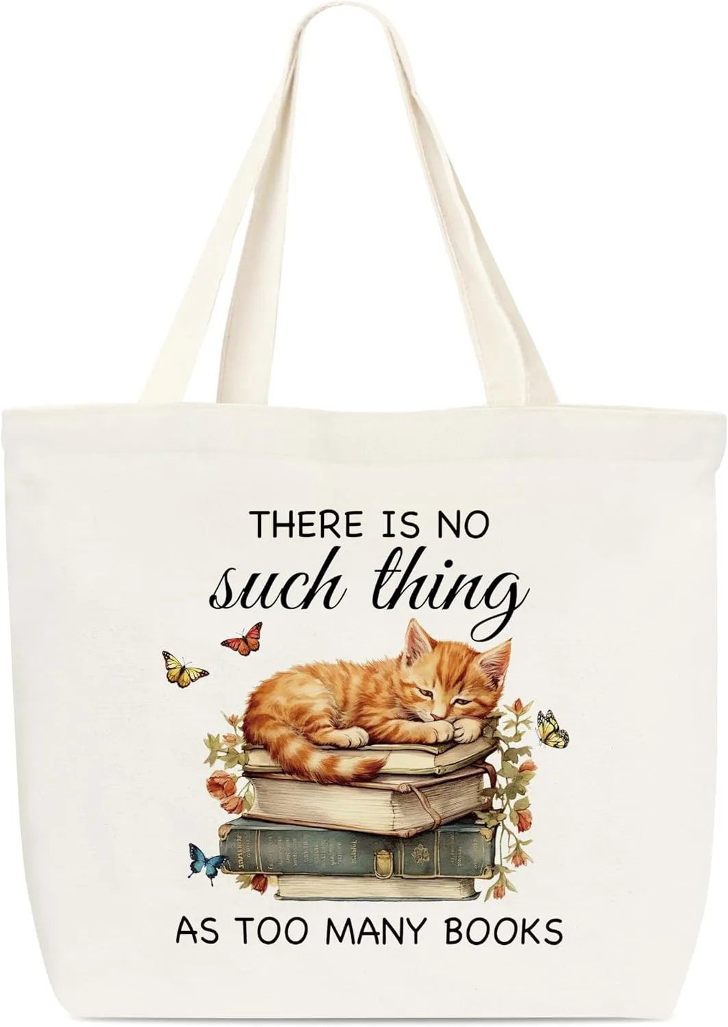 Canvas Tote Bag, Book Tote Bag, Book Lover Gift, There Is No Such Thing As Too Many Book Tote, Library Tote Bag, Reusable Grocery Shopping Bag, Shoulder Bag For Reader Women Friend Bookworm A(23)
