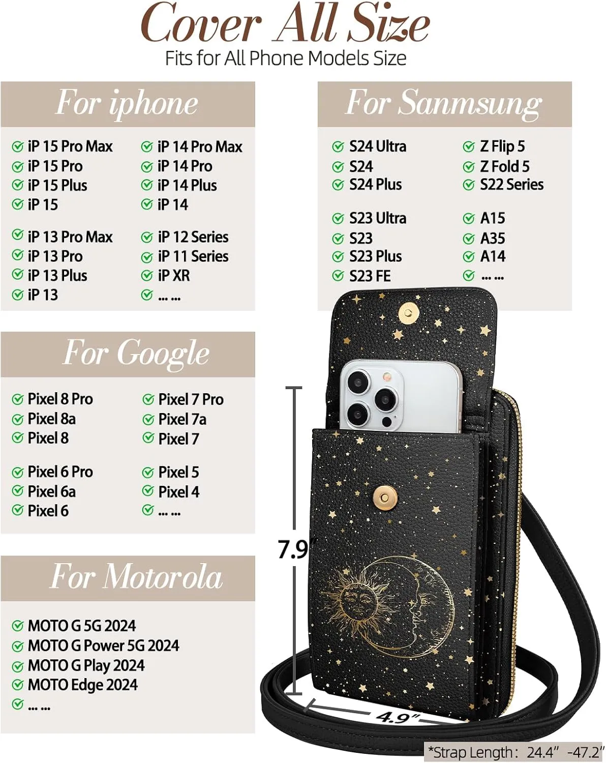 Cell Phone Purse Crossbody Bags for Women - Cute Design Leather Cellphone Bag Small Wallet Purses with Strap