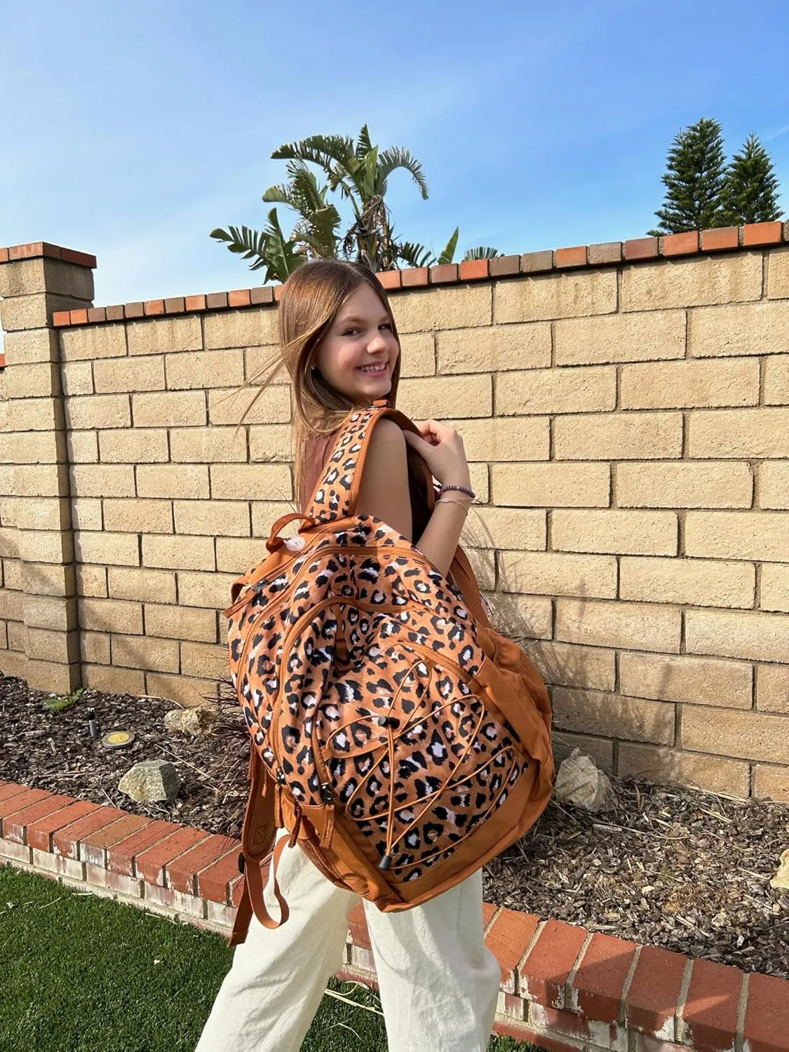 Choco Mocha Leopard Backpack for Teen Girls, Travel School Backpack for Girls Middle School Large Bookbag 18 Inch, Cheetah Brown