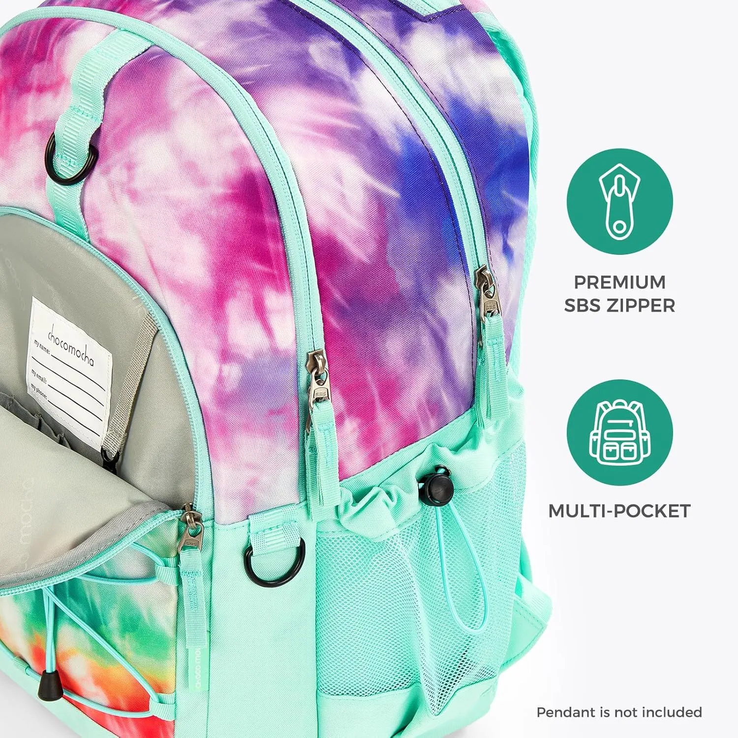 Choco Mocha Tie Dye Backpack for Teen Girls, Travel School Backpack for Girls Middle School Large Bookbag 18 Inch, Teal Green