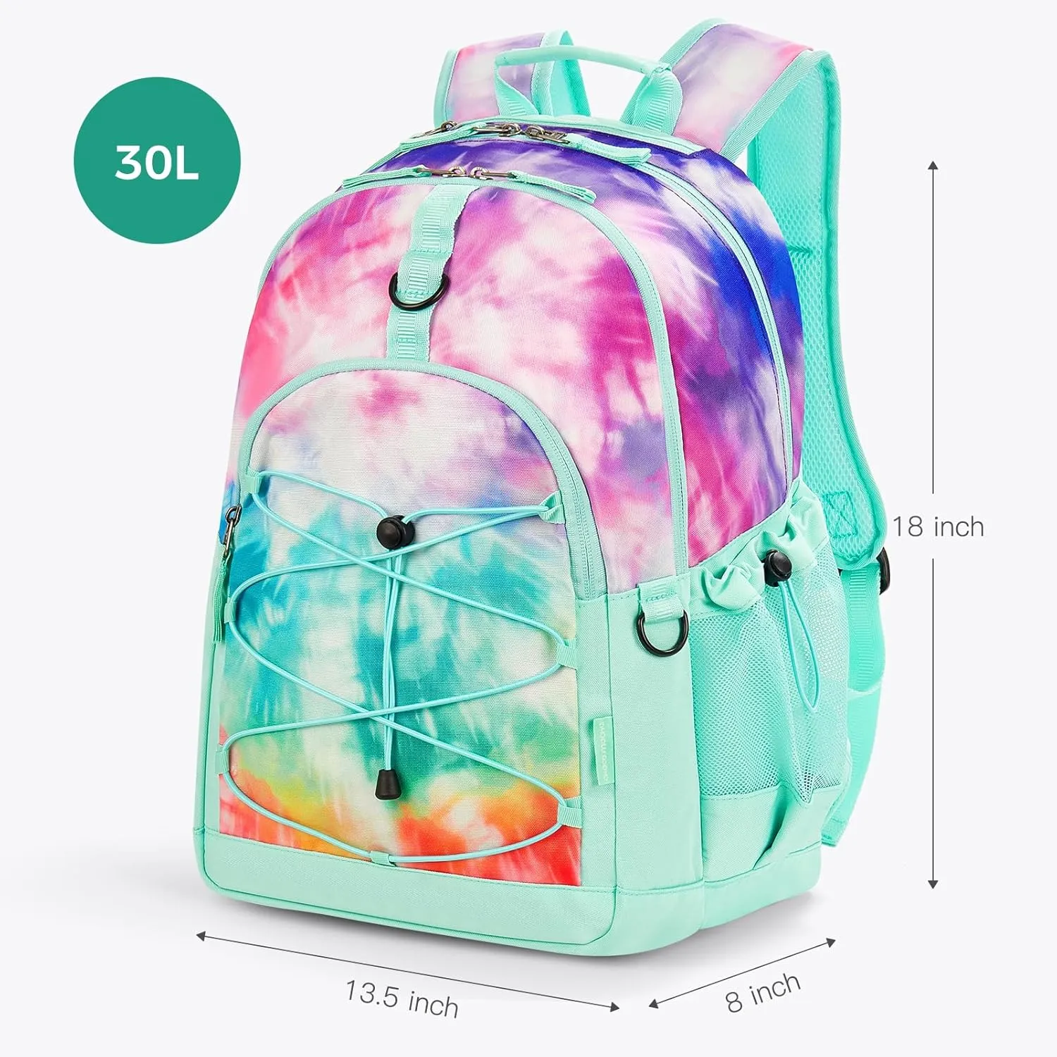 Choco Mocha Tie Dye Backpack for Teen Girls, Travel School Backpack for Girls Middle School Large Bookbag 18 Inch, Teal Green