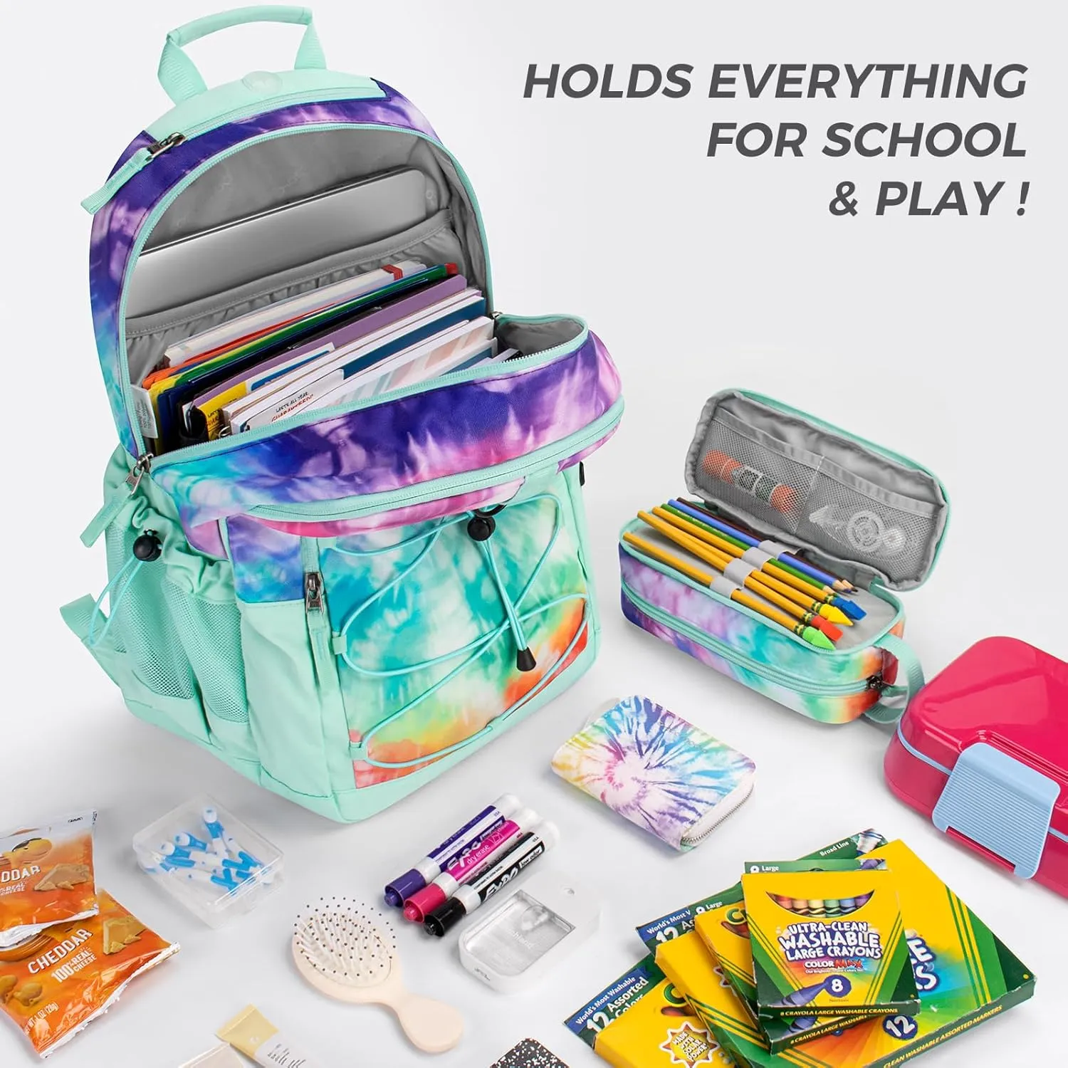 Choco Mocha Tie Dye Backpack for Teen Girls, Travel School Backpack for Girls Middle School Large Bookbag 18 Inch, Teal Green