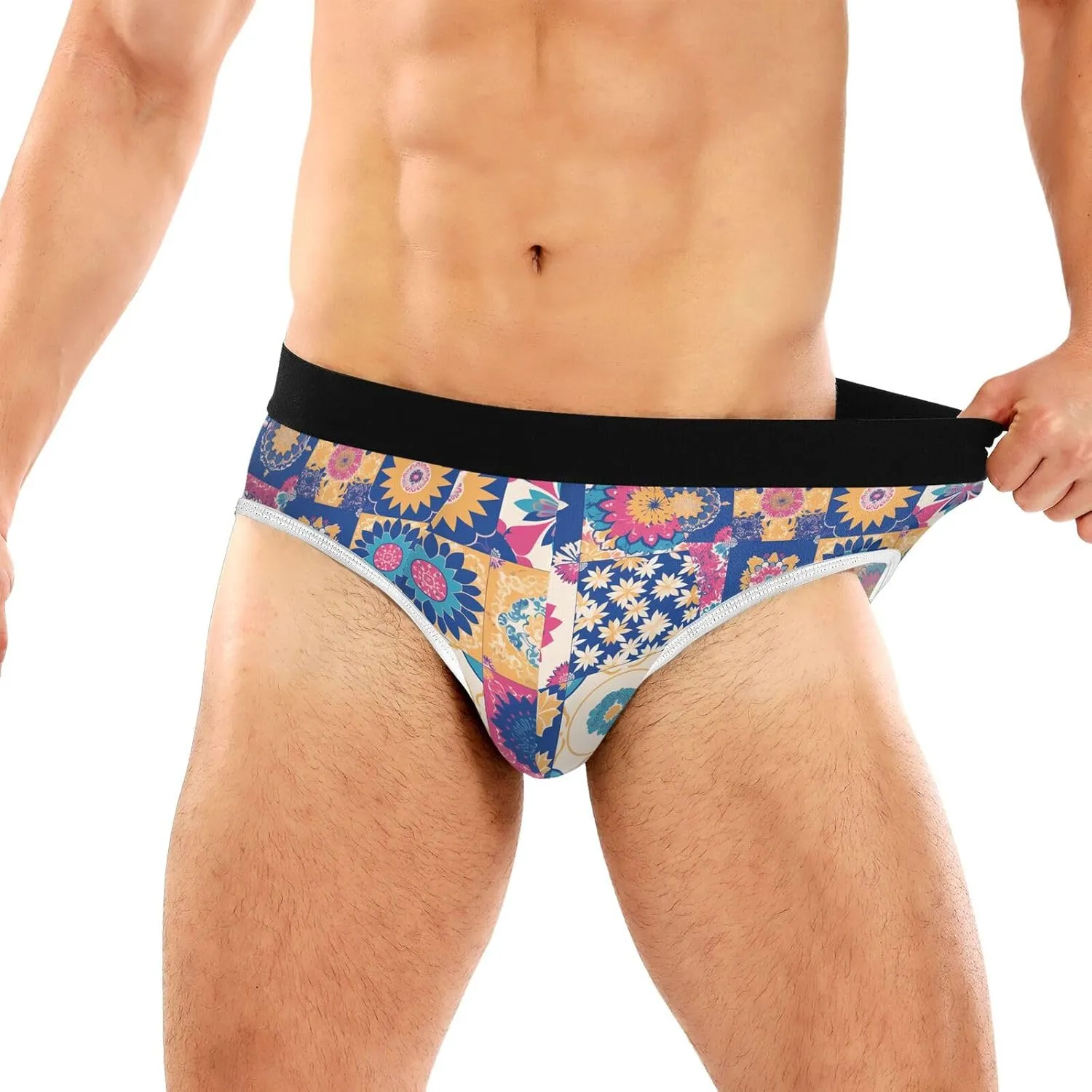 Classic Men's Underwear Briefs Colorful Mandala Grid Flower Breathable and Soft Comfort Triangle Underwear