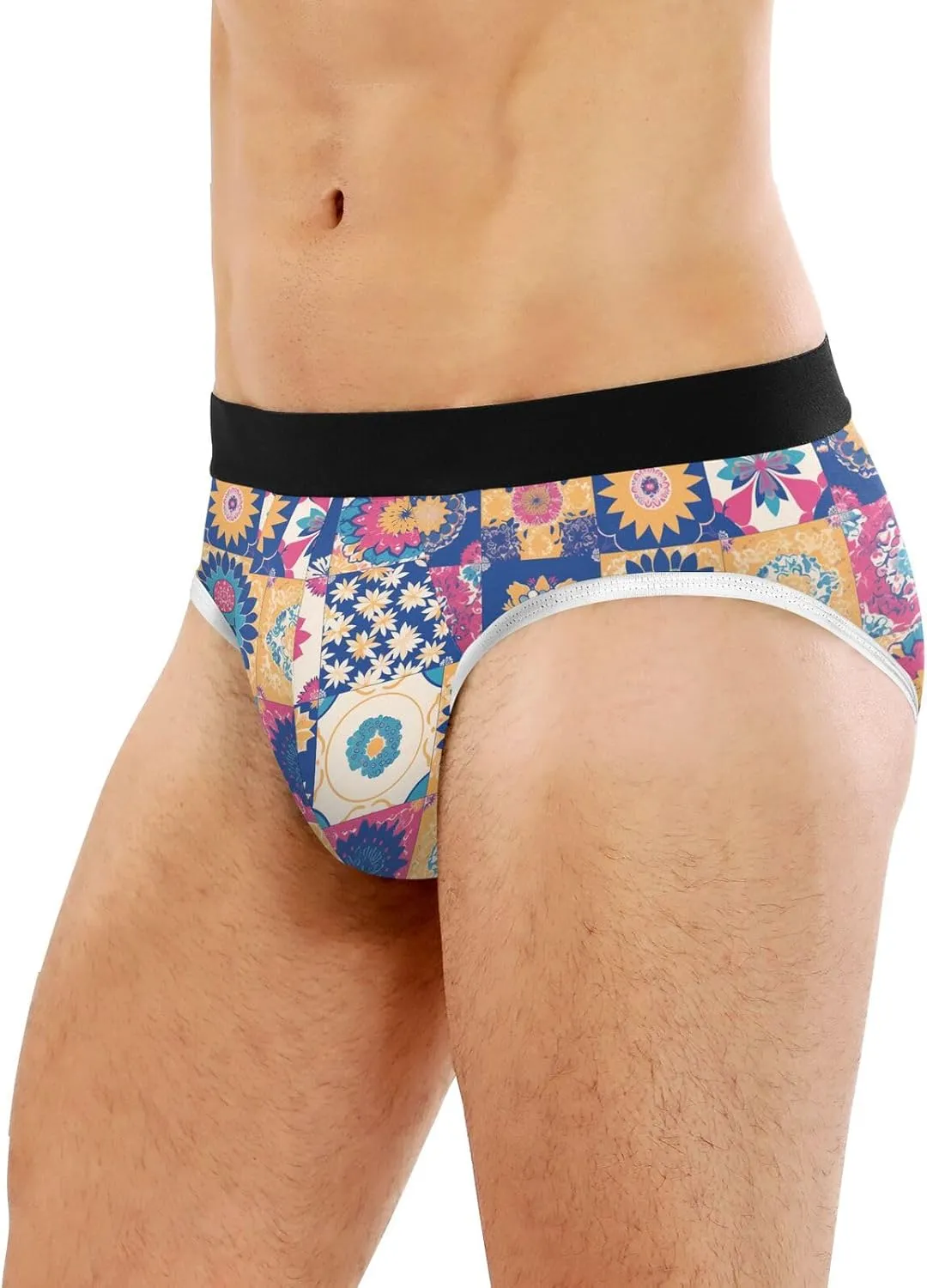 Classic Men's Underwear Briefs Colorful Mandala Grid Flower Breathable and Soft Comfort Triangle Underwear