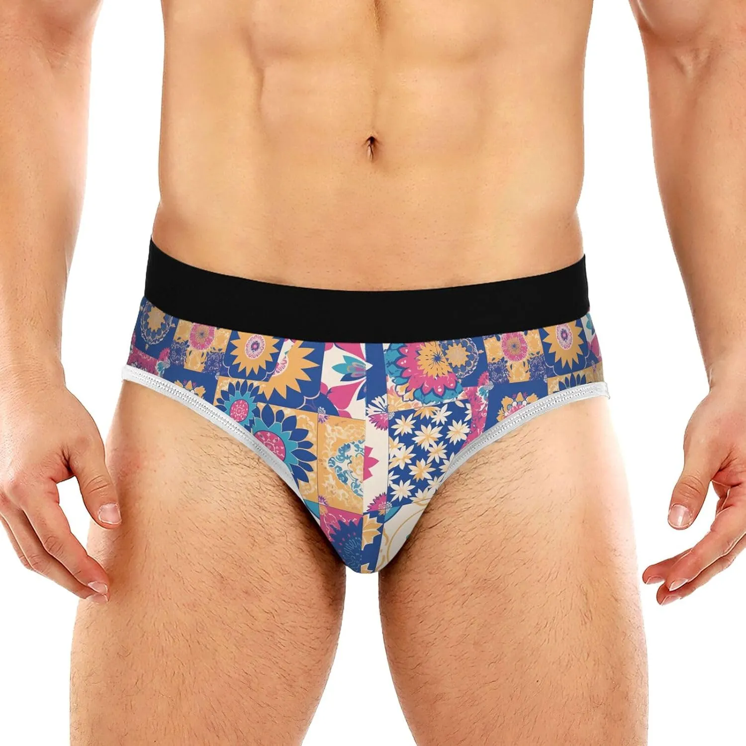 Classic Men's Underwear Briefs Colorful Mandala Grid Flower Breathable and Soft Comfort Triangle Underwear