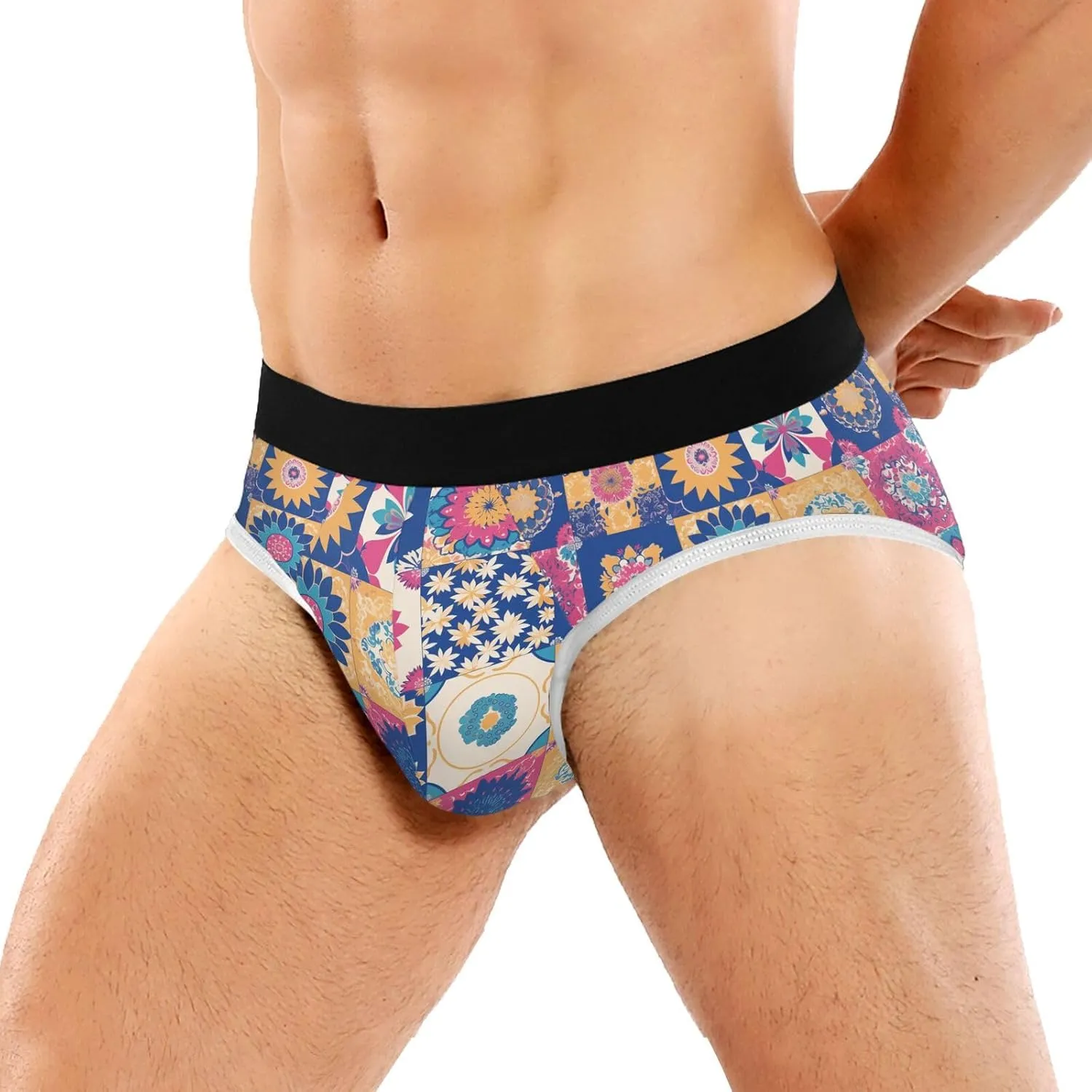 Classic Men's Underwear Briefs Colorful Mandala Grid Flower Breathable and Soft Comfort Triangle Underwear