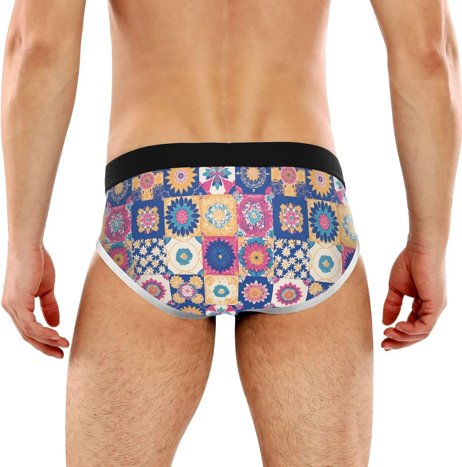 Classic Men's Underwear Briefs Colorful Mandala Grid Flower Breathable and Soft Comfort Triangle Underwear