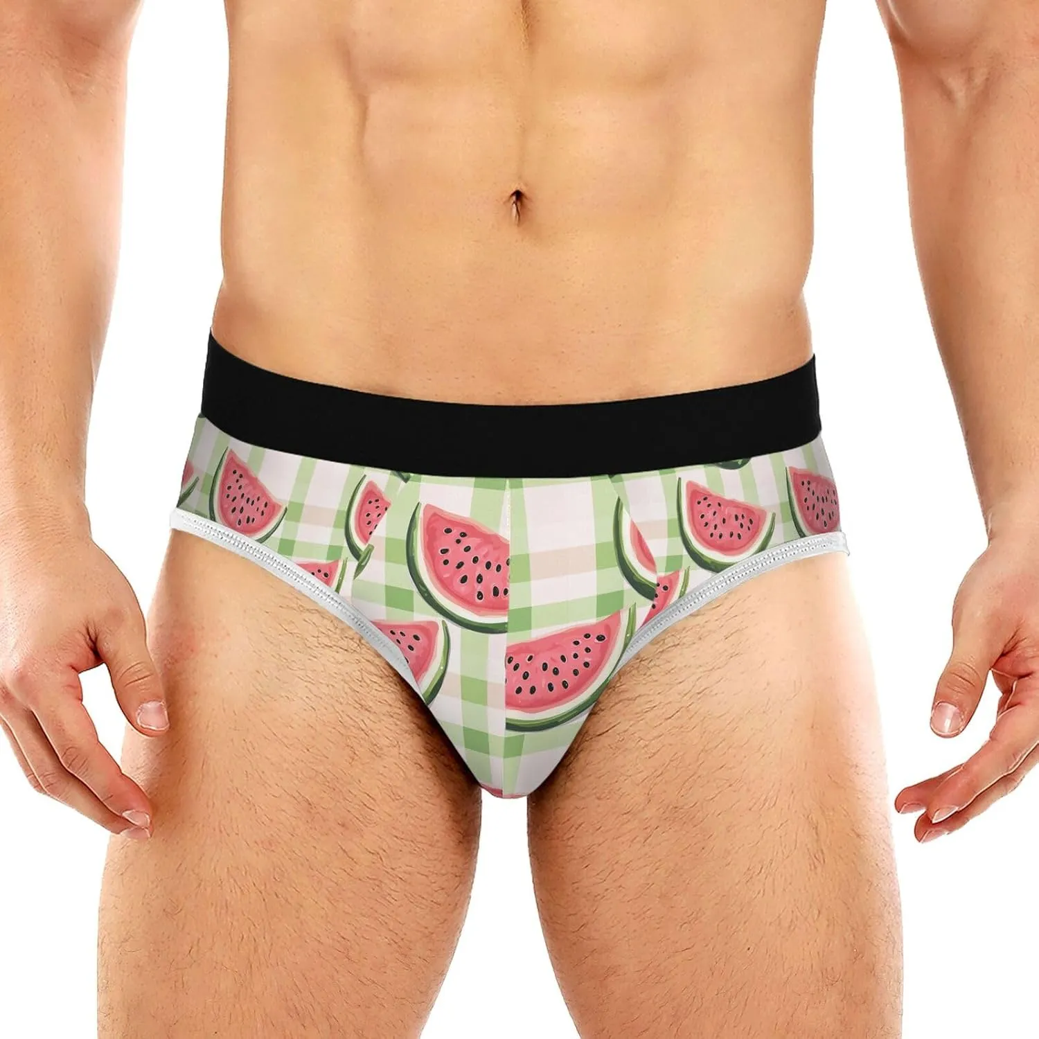 Classic Men's Underwear Briefs Watermelon Green Checkered Grid Breathable and Soft Comfort Triangle Underwear Men