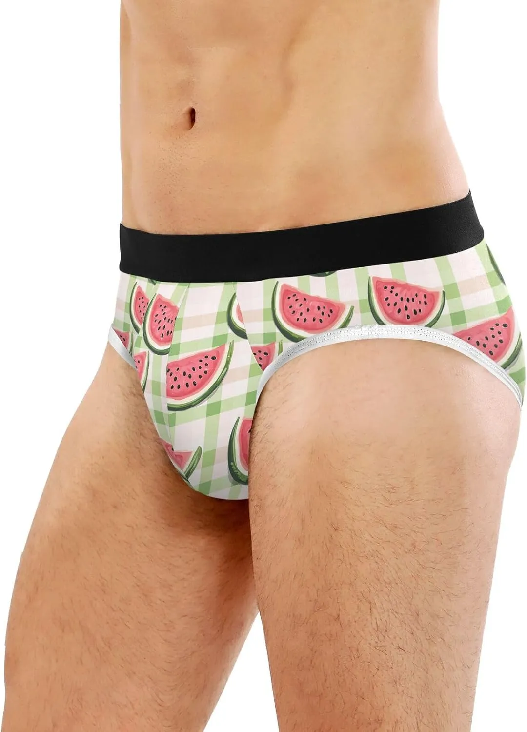 Classic Men's Underwear Briefs Watermelon Green Checkered Grid Breathable and Soft Comfort Triangle Underwear Men
