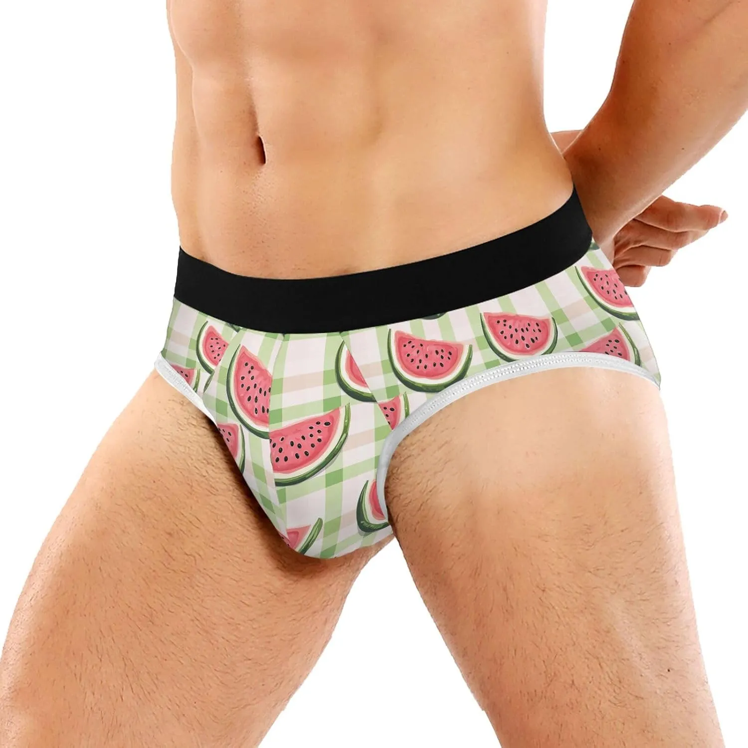 Classic Men's Underwear Briefs Watermelon Green Checkered Grid Breathable and Soft Comfort Triangle Underwear Men