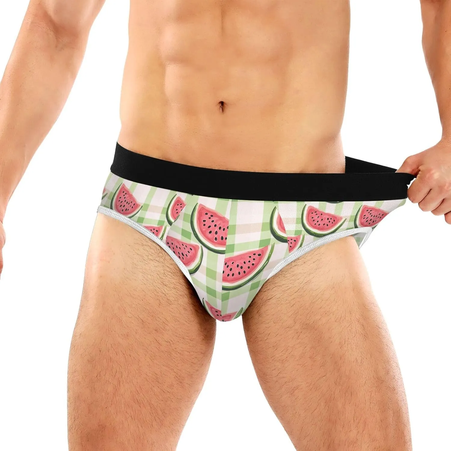 Classic Men's Underwear Briefs Watermelon Green Checkered Grid Breathable and Soft Comfort Triangle Underwear Men