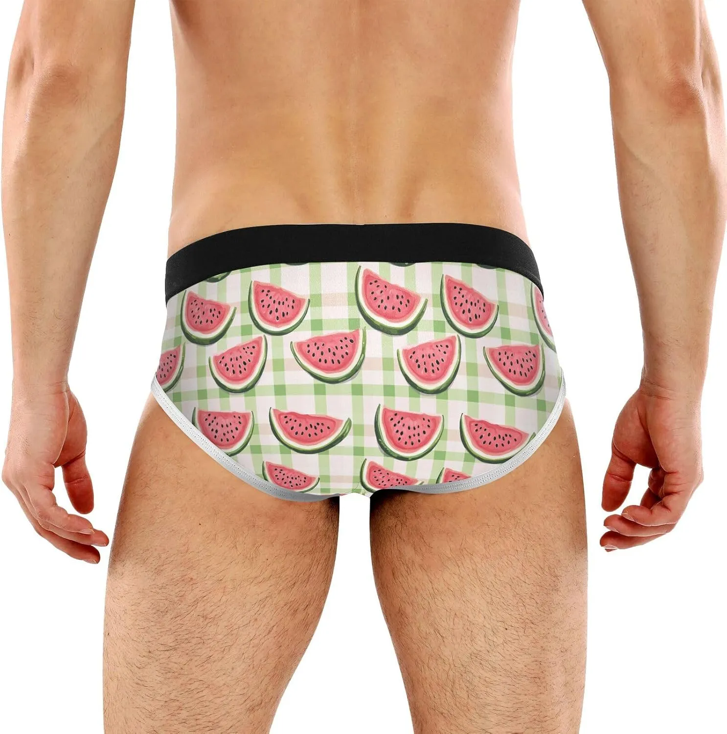 Classic Men's Underwear Briefs Watermelon Green Checkered Grid Breathable and Soft Comfort Triangle Underwear Men