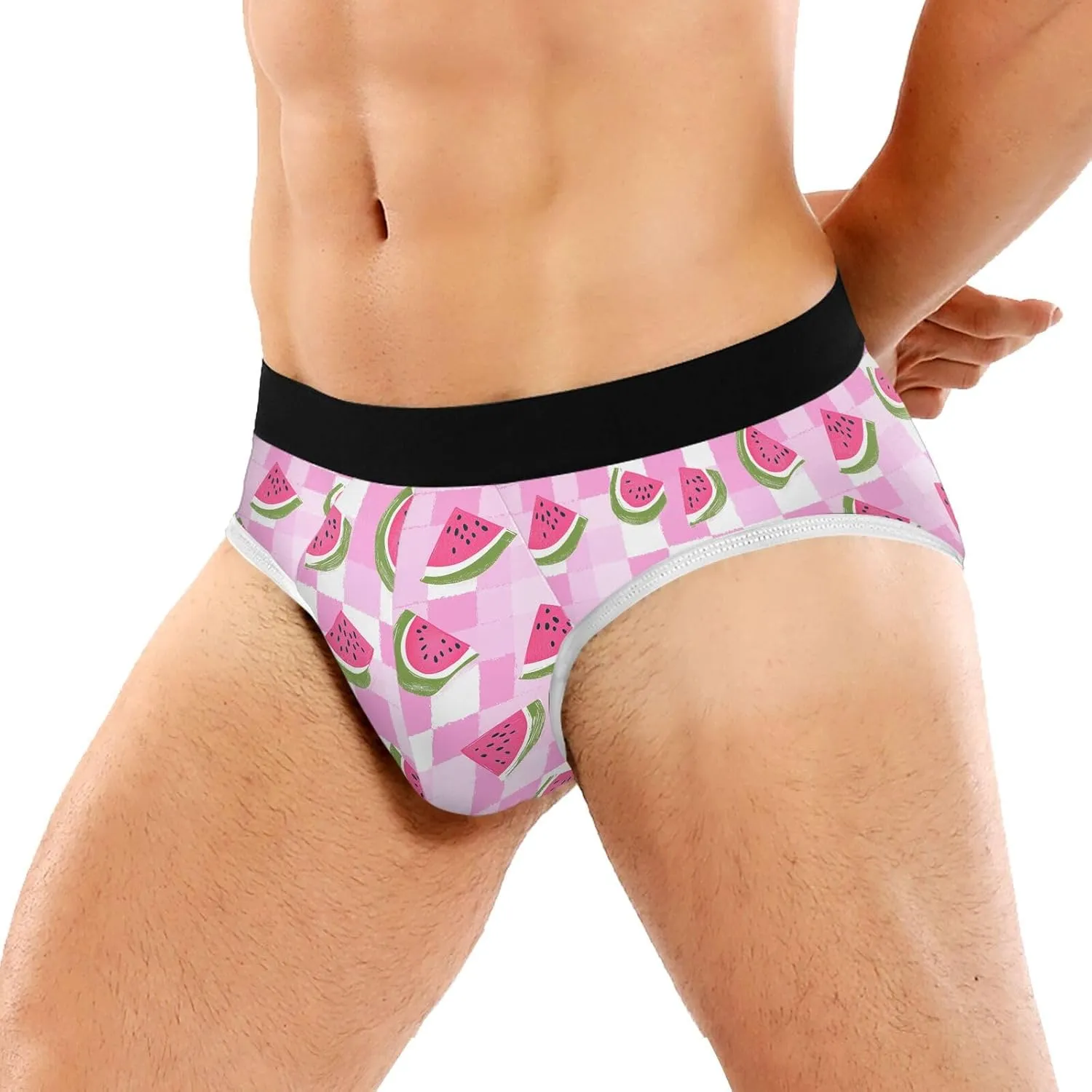 Classic Men's Underwear Briefs Watermelon Pink Checkered Grid Breathable and Soft Comfort Triangle Underwear Men