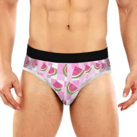Classic Men's Underwear Briefs Watermelon Pink Checkered Grid Breathable and Soft Comfort Triangle Underwear Men