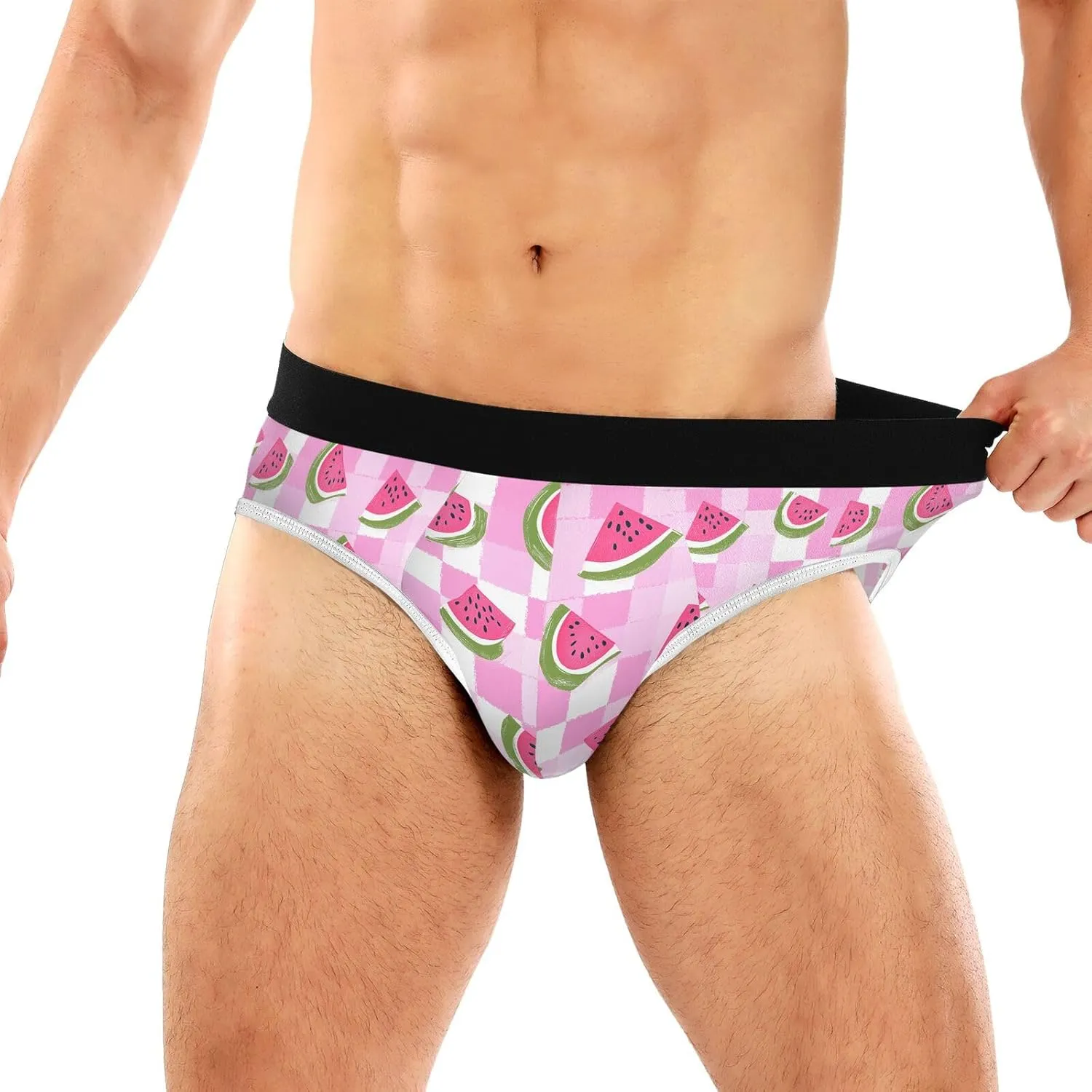 Classic Men's Underwear Briefs Watermelon Pink Checkered Grid Breathable and Soft Comfort Triangle Underwear Men