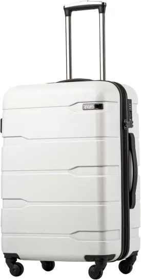 Coolife Luggage Expandable(only 28") Suitcase PC ABS Spinner Built-In TSA lock 20in 24in 28in Carry on (white, S(20in_carry on))
