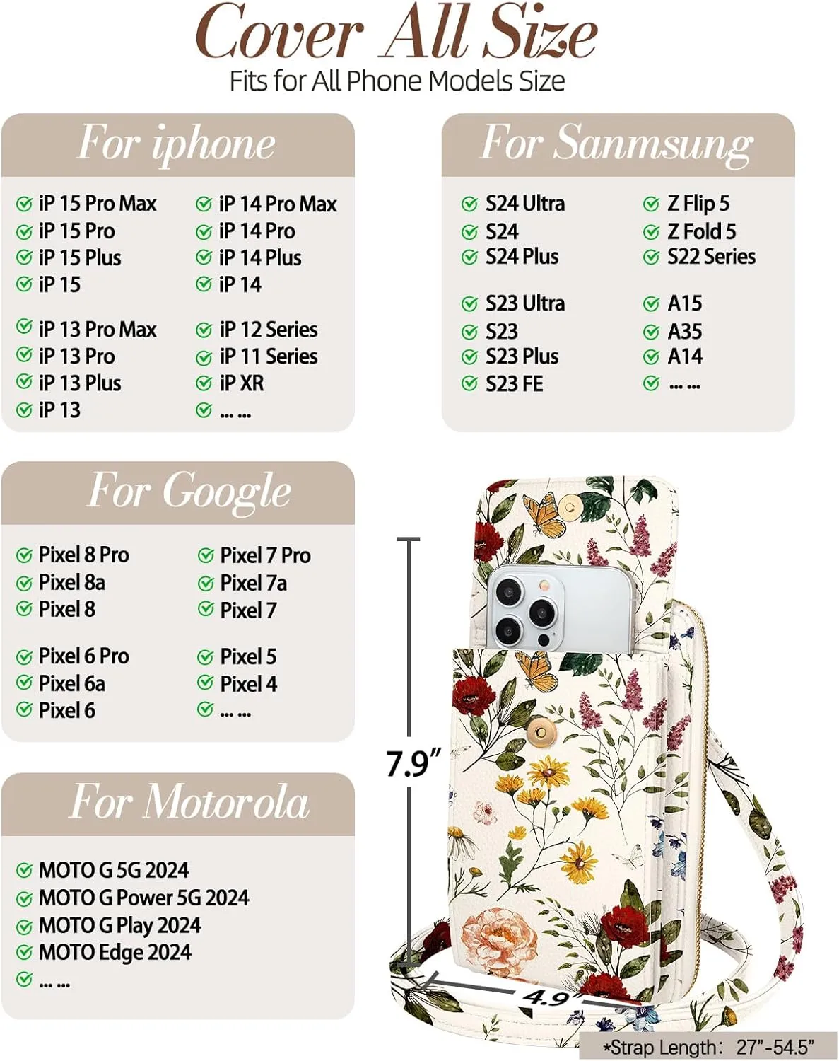 Cute Crossbody Purse Cell Phone Bags for Women - Leather Cellphone Wallet Purse with Adjustable Shoulder Rope