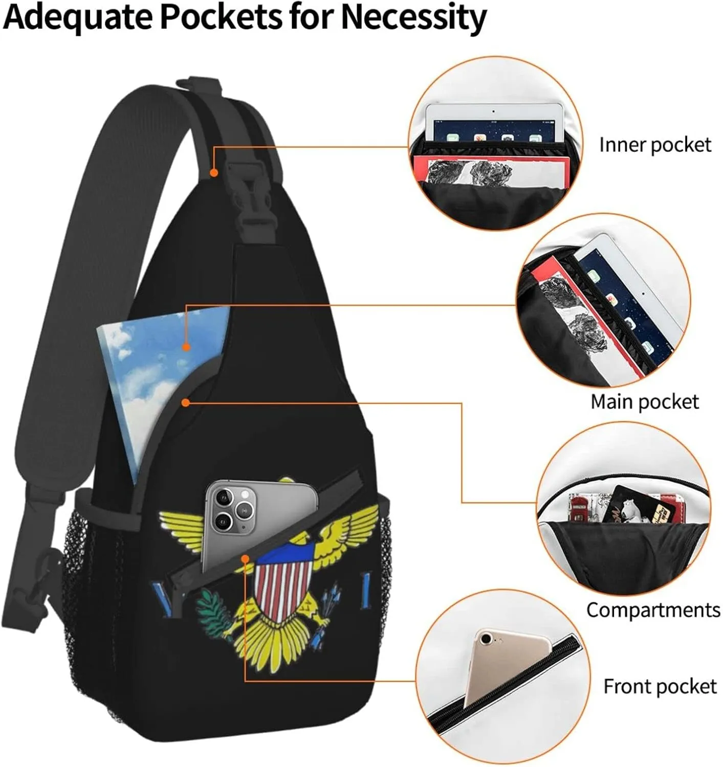 Cute Flag Sling Bag Crossbody Backpack Patriotic Flag Travel Hiking Daypack Shoulder Chest Bag for Women Men