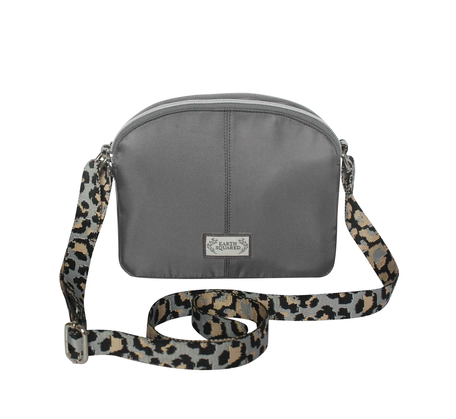 Earth Squared - Voyage Half Moon Messenger Bag - Grey/Leopard Print Strap - 21x17x5cms