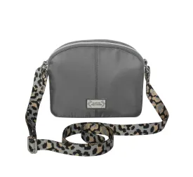 Earth Squared - Voyage Half Moon Messenger Bag - Grey/Leopard Print Strap - 21x17x5cms