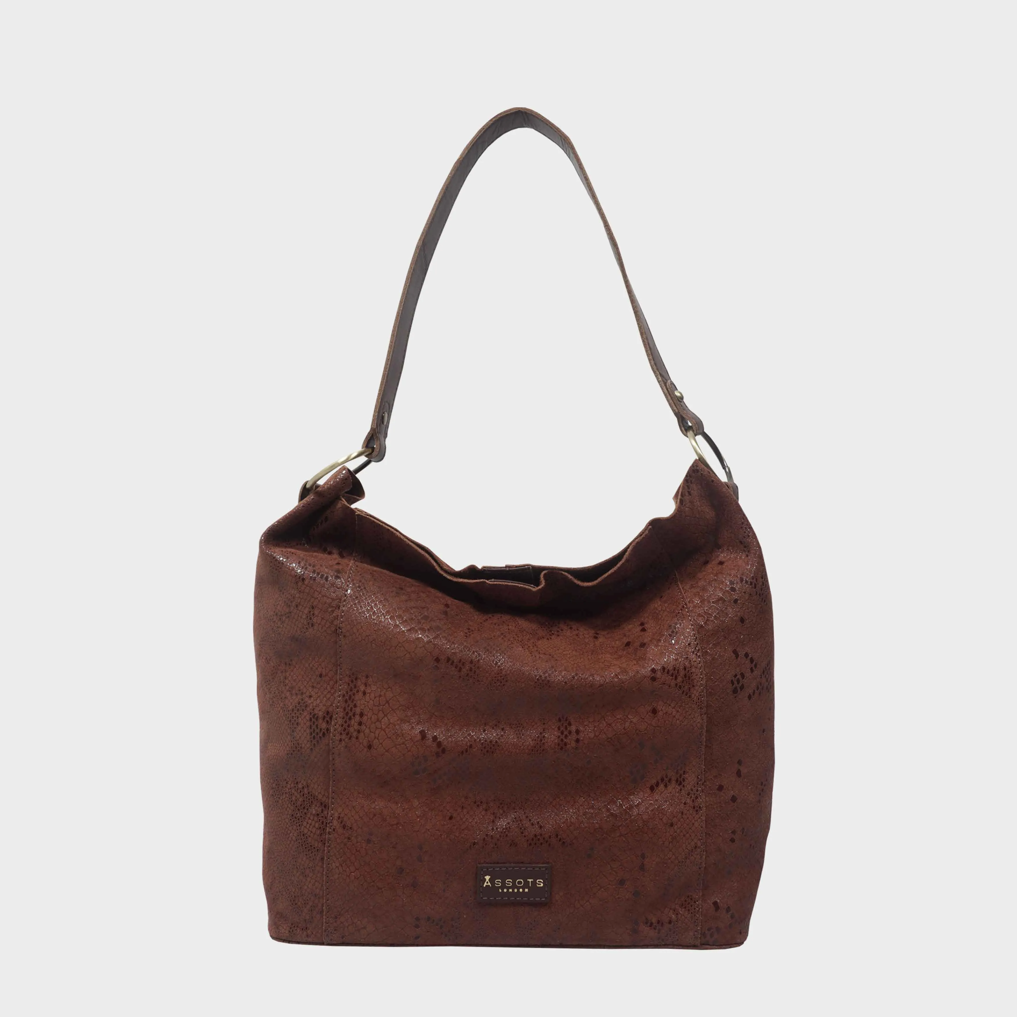 'Esme' Brown Python Snake Real Leather Slouchy Hobo Bag