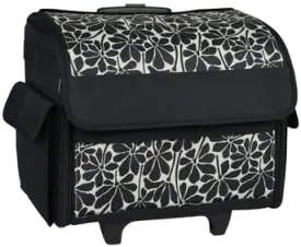 Everything Mary Collapsible Rolling Sewing Machine Tote - Premium Polyester Construction - Universal Fit - Portable with Dual Wheels and Telescoping Handle - Large Black Floral