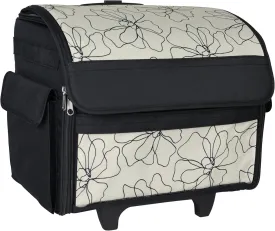 Everything Mary Collapsible Rolling Sewing Machine Tote - Premium Polyester Construction - Universal Fit - Portable with Dual Wheels and Telescoping Handle -Tan Line Floral