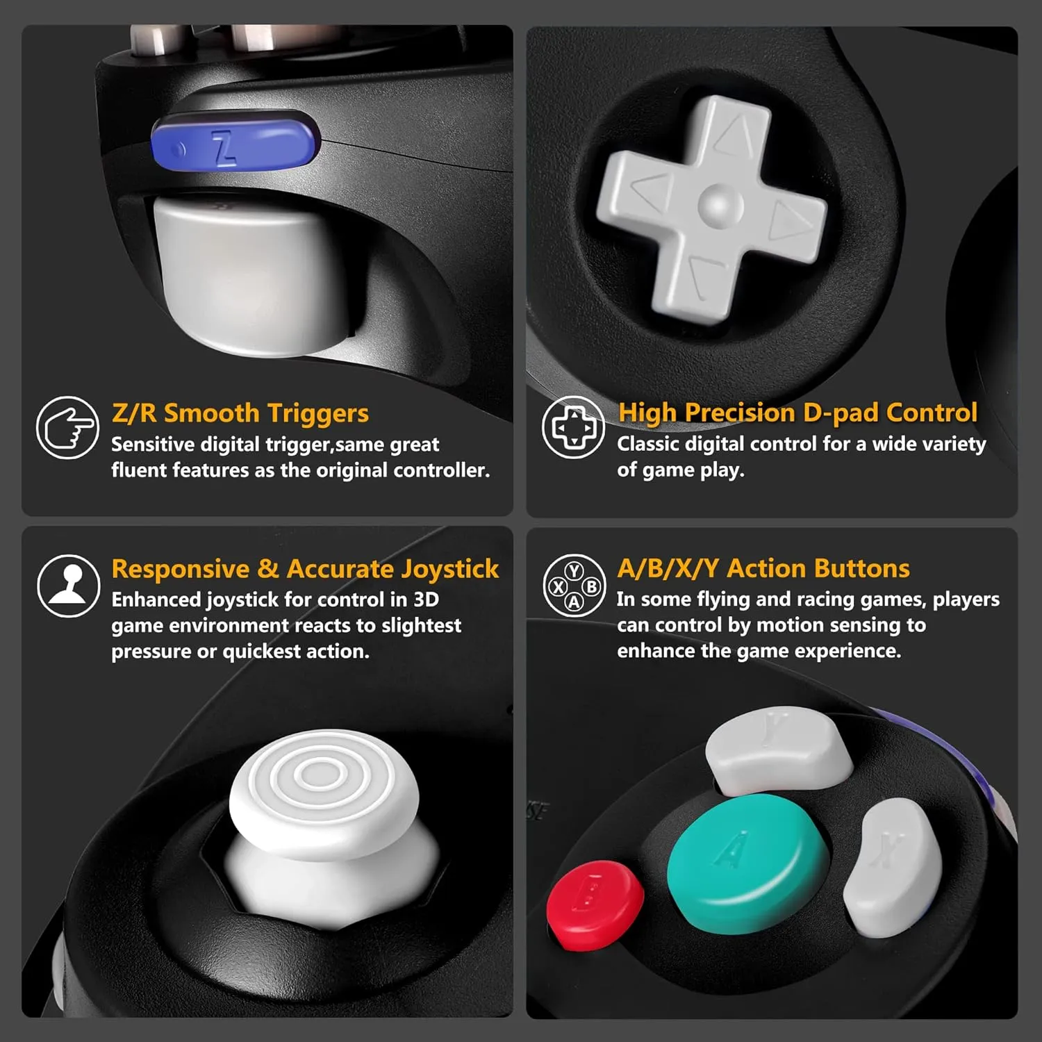 FIOTOK Gamecube Controller, Classic Wired Controller for Wii Nintendo Gamecube (Black)