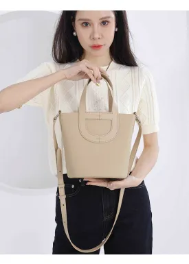 Grained Cowhide Leather Convertible Bucket Bag