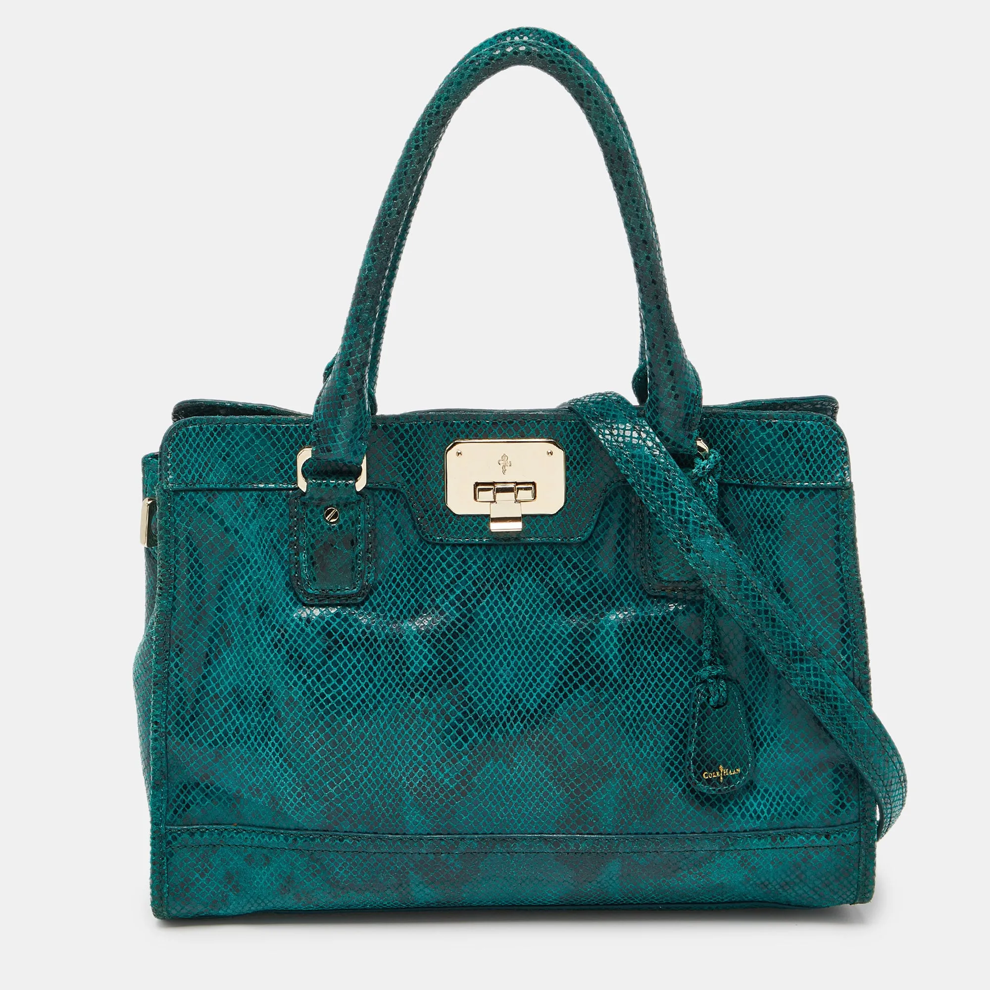 Green Snakeskin Embossed Leather Tote