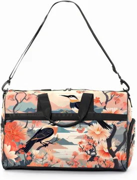 Gym Bag for Women, Carry on Weekender Overnight Bag, Travel Duffel Bags, Personal Item Travel Bag Tote Bag Workout Dance Bag, Chinese Painting Bird - 15
