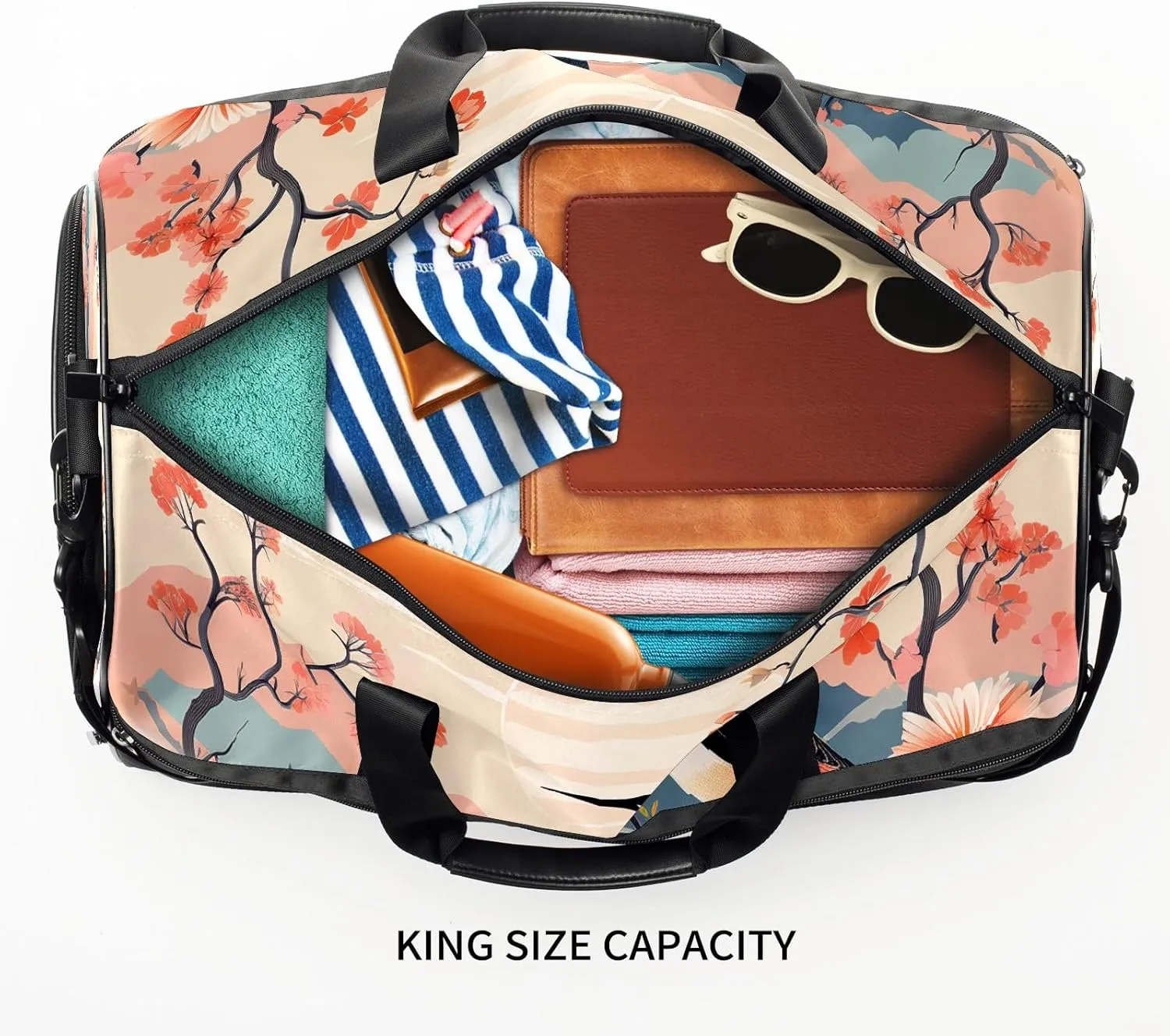 Gym Bag for Women, Carry on Weekender Overnight Bag, Travel Duffel Bags, Personal Item Travel Bag Tote Bag Workout Dance Bag, Chinese Painting Bird - 15