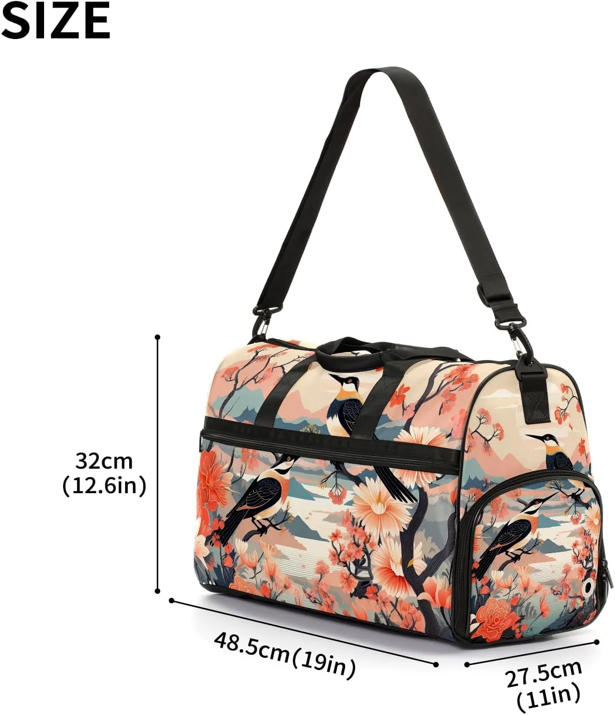 Gym Bag for Women, Carry on Weekender Overnight Bag, Travel Duffel Bags, Personal Item Travel Bag Tote Bag Workout Dance Bag, Chinese Painting Bird - 15