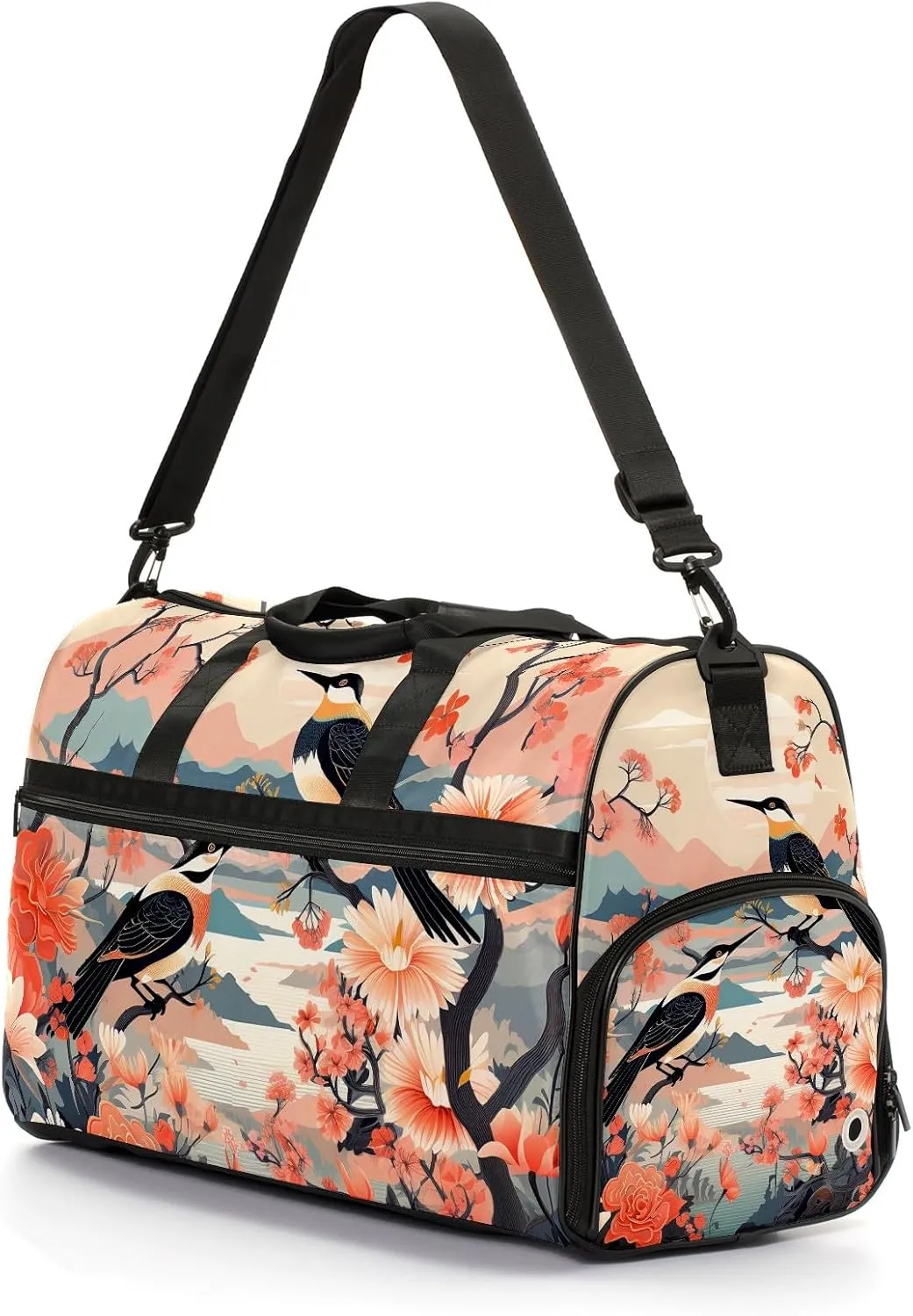 Gym Bag for Women, Carry on Weekender Overnight Bag, Travel Duffel Bags, Personal Item Travel Bag Tote Bag Workout Dance Bag, Chinese Painting Bird - 15