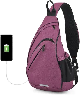 Hanke Sling Bag Men Backpack Unisex One Shoulder Bag Hiking Travel Backpack Crossbody with USB Port Versatile Casual Daypack