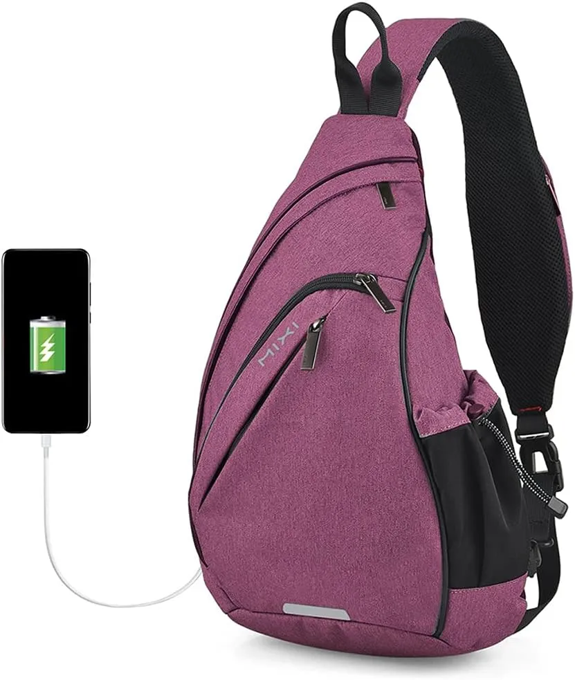 Hanke Sling Bag Men Backpack Unisex One Shoulder Bag Hiking Travel Backpack Crossbody with USB Port Versatile Casual Daypack
